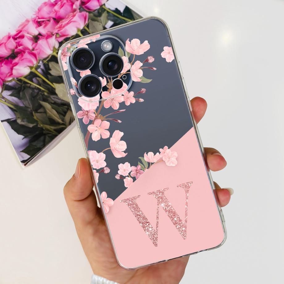Чехол для iPhone 15 Pro Max Чехол для iPhone 15 Plus 15 Pro Задняя крышка Прозрачный Мягкий ТПУ Буква A ДО Z Чехол Для Apple iPhone15 15Pro Сумка