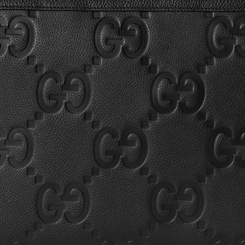 Gucci Double G logo zipper closure leather clutch medium men's black
