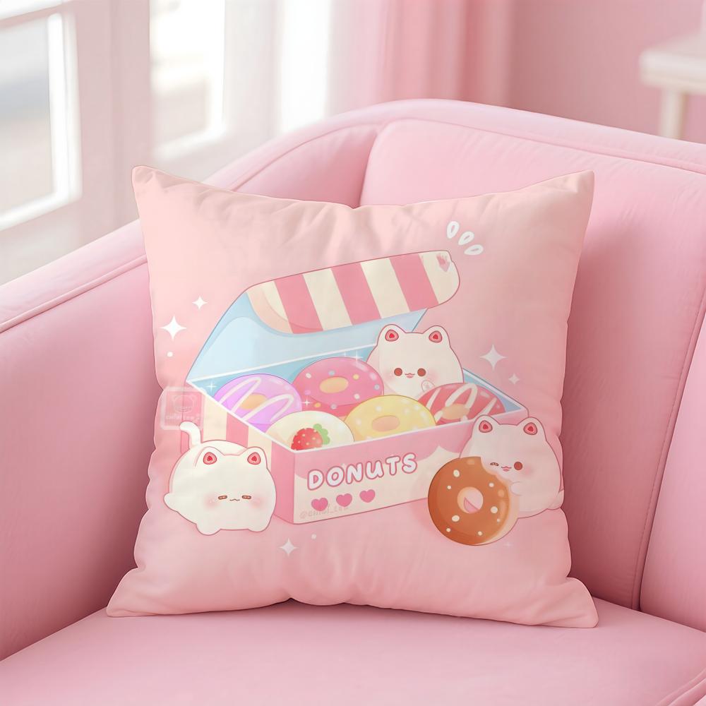 Food lovers Cartoon Cute Donuts Cushion Cover Pillow Case Soft Skin Friendly Fabric Concealed Zipper