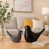 Creative Black and Grey Glossy Ceramic Birds Figurines Home Decorations Accessories Party (Pack of 2)