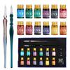 Mancola Ink Glass Dip Pen Ink Set Rainbow Crystal Glass 12 Inks for and Decorative (2 Pens, Pens), Art, Writing, Signing, Calligraphy, Writing,