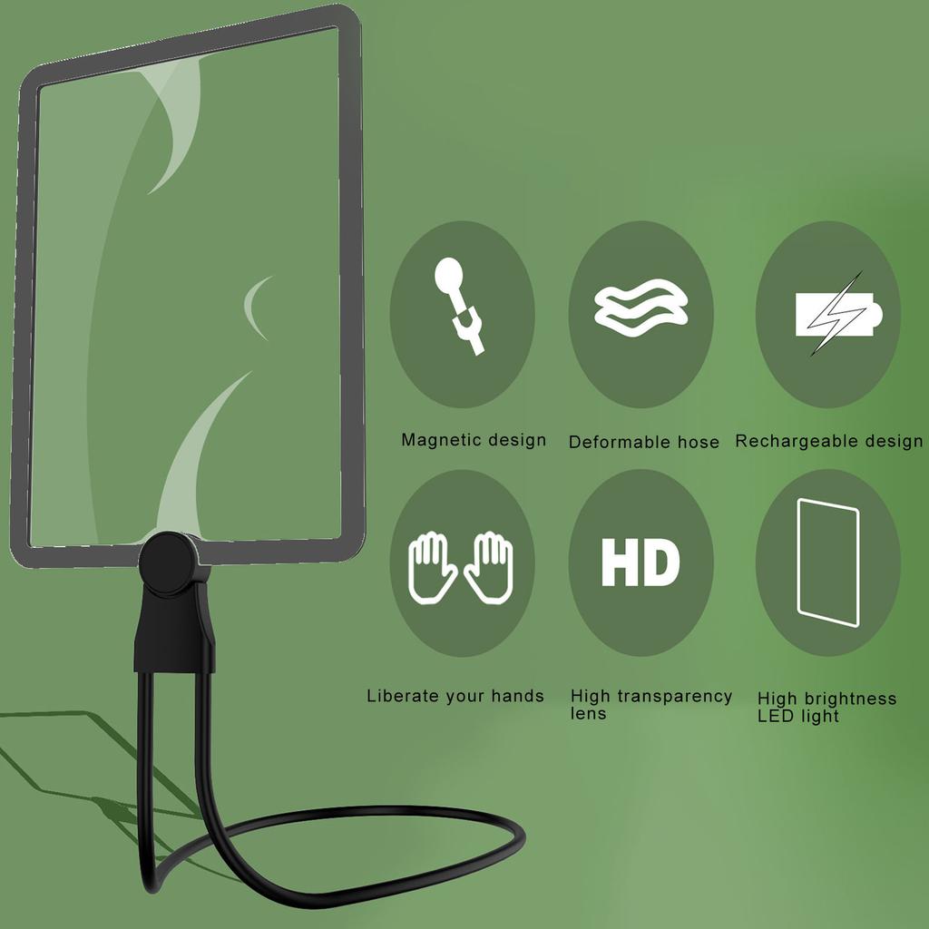 Magnifying Glass LED Cordless Neck Hanging Reading Magnifier 3X Magnification Gooseneck High Definition Magnifier for Seniors