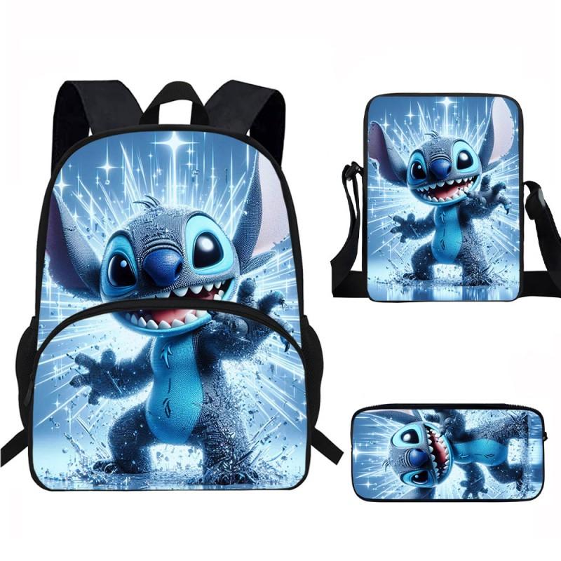 Stitch Kids School Backpack Set Elementary Students Oxford Fabric Ergonomic Design Printed Cartoon 3-Piece Bundle