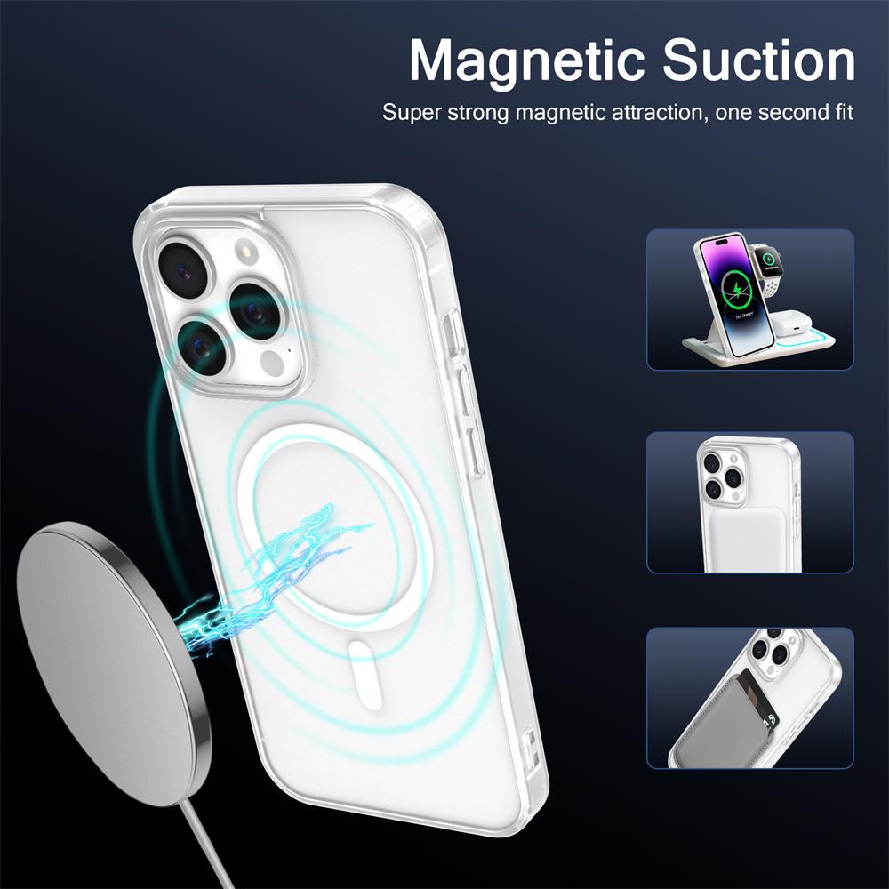 Роскошный беспроводной чехол для Magsafe для телефона iPhone 17 16 15 14 Pro Max Plus Прозрачный Магнитный Электроокрашенный Бампер