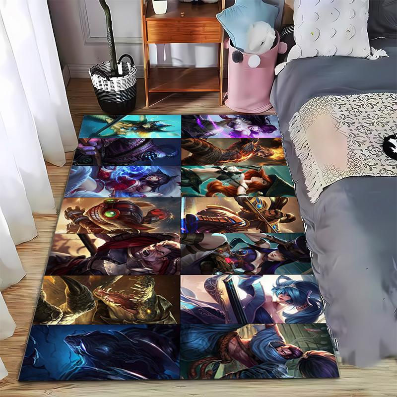 League of Legends Faction Character Print Flannel Rug, Non-Slip, Suitable for Bedroom, Living Room, Children's Room Decoration