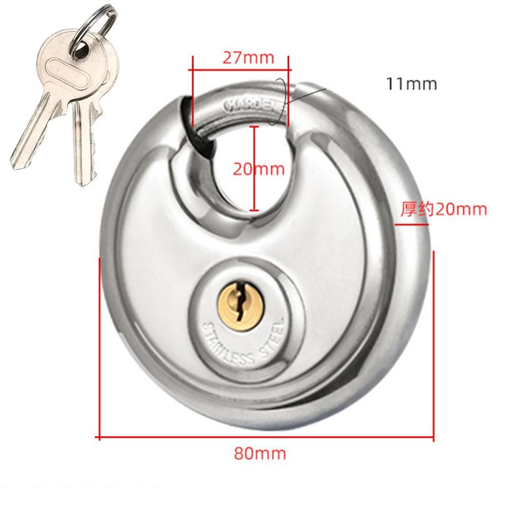Stainless Steel Round Disc Lock with 2 Keys Security Lock Disc Locking Padlock  Outdoor Use