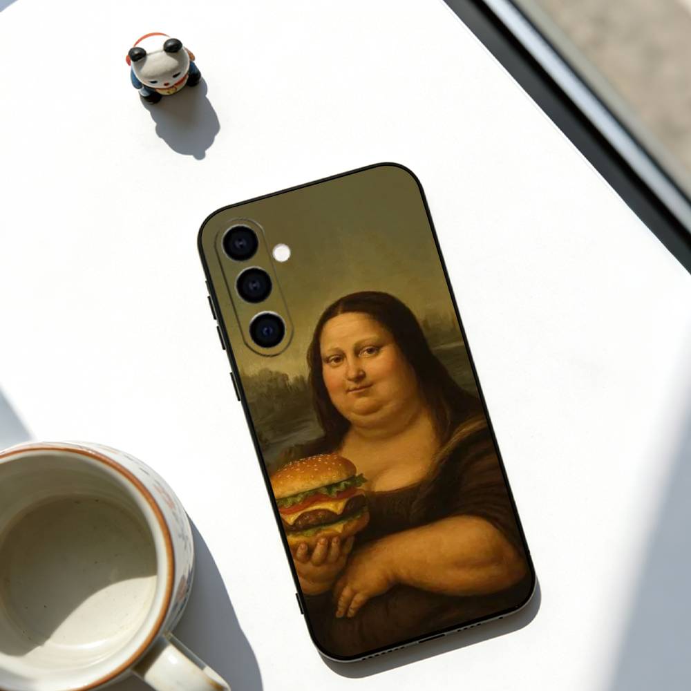 Humorous M-Mona L-Lisa Art Phone Case For Samsung Galaxy A73,A72,A71,A70,A53,A52,A51,Soft Black Cover