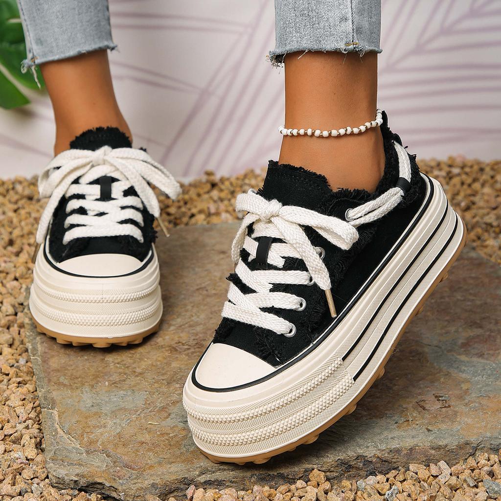 Fashion Sneakers Thick-soled Canvas Shoes Women's Height-enhancing White Shoes Student Platform Cake 2024 Autumn
