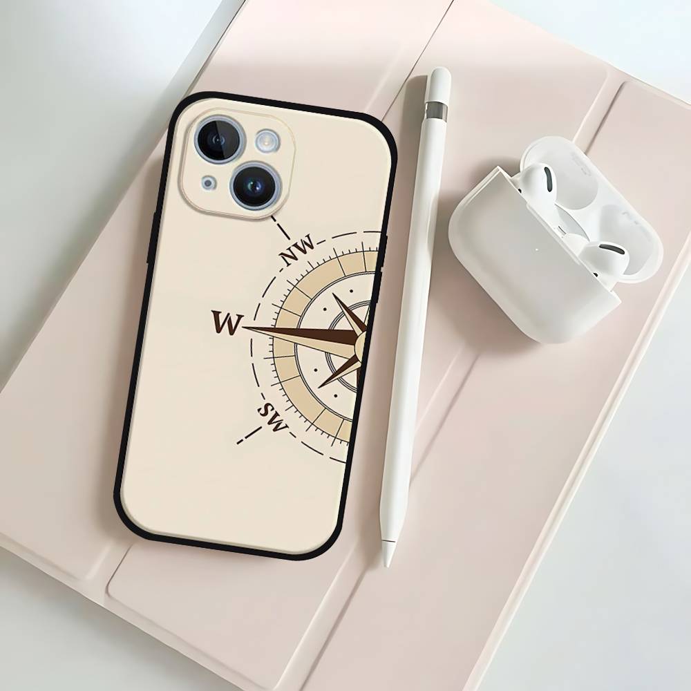 Модный винтажный чехол для телефона с компасом, черный, подходит для IPhone 17,16,15,11,13,14 Pro Max,Plus,X,Xr,Xs Max,13Mini