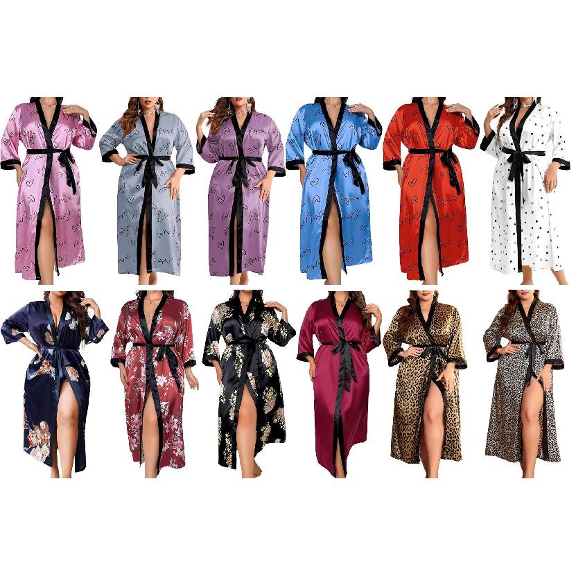 Женский халат на День святого Валентина больших размеров, сексуальный атласный халат, длинная одежда для сна