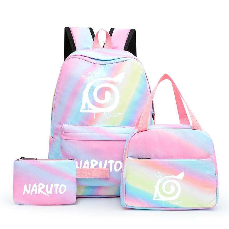 Наруто аниме 3 шт./компл. Холст Сумка для обеда Рюкзак для мальчиков Студенческие сумки для ноутбука Набор Детская сумка для ручек Снова в школу Рюкзак для девочки