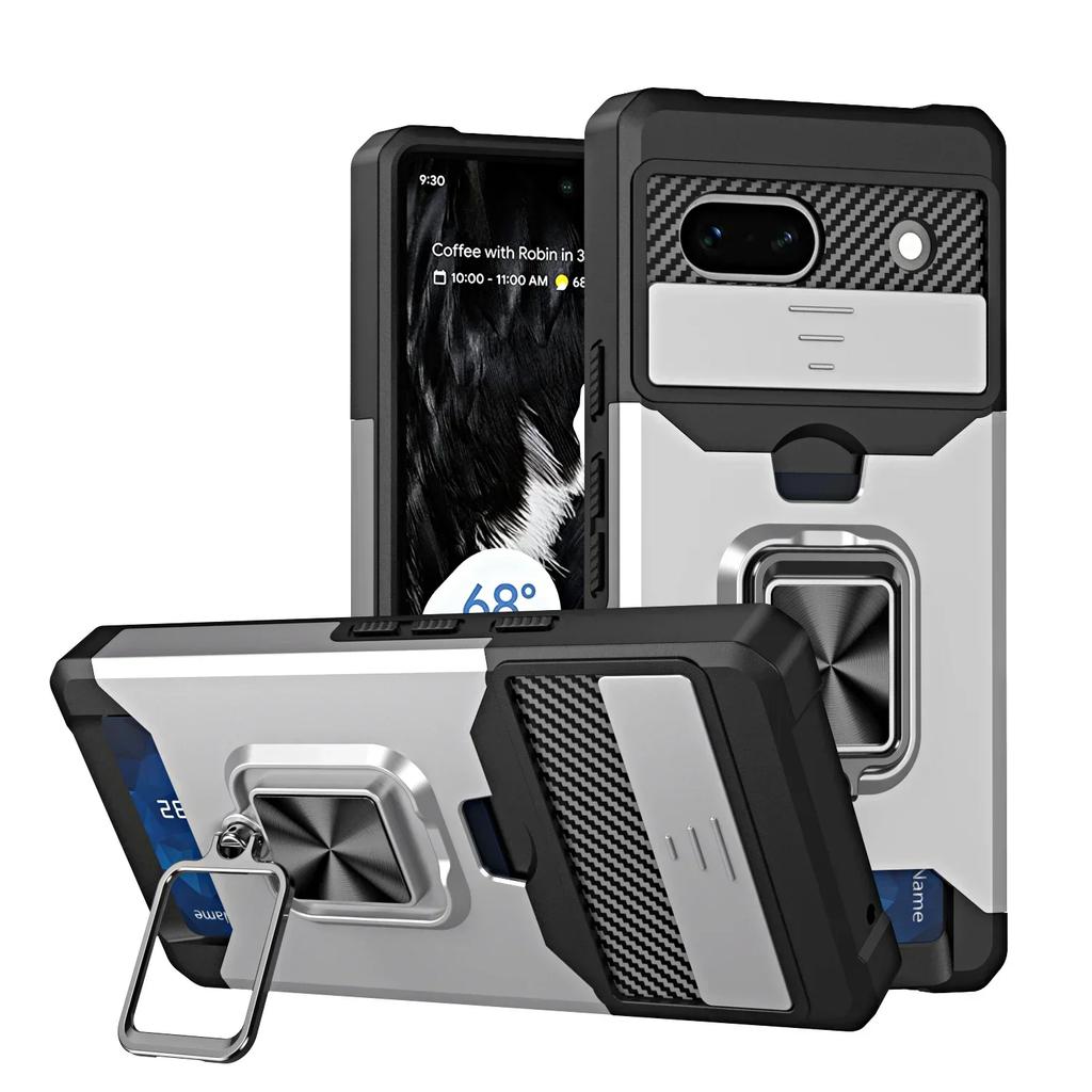 Чехол для Google Pixel 9A 9 Pro XL 8 7A 7 6 A Pro Сдвижная камера Отделение для карт Кошелек Защитный С кольцом-подставкой Крышка