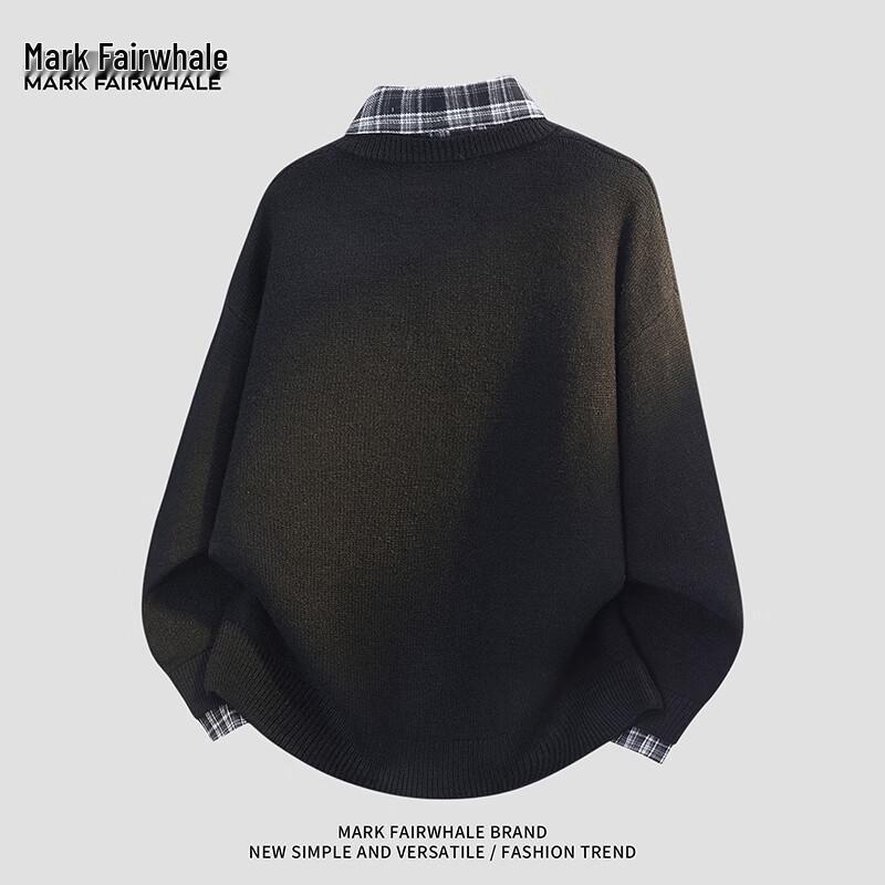 MARK FAIRWHALE Unisex Faux Two-Piece Plaid Knit Sweater