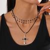 Heart Cross Pendant Choker Necklace Gothic Double Layer Necklace Rhinestone Necklace  Girls