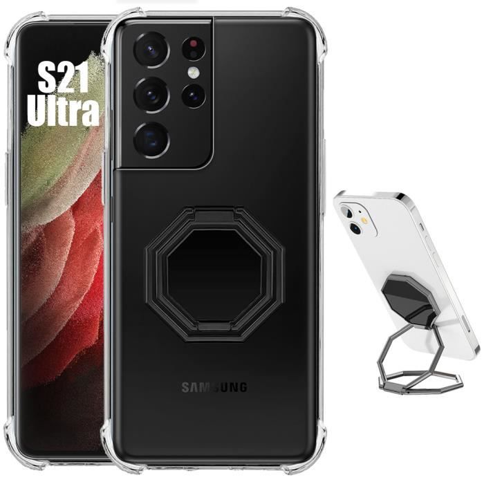 Case - BOOLING - for Samsung Galaxy S21 Ultra - Transparent Silicone - Metal Stand - Shockproof