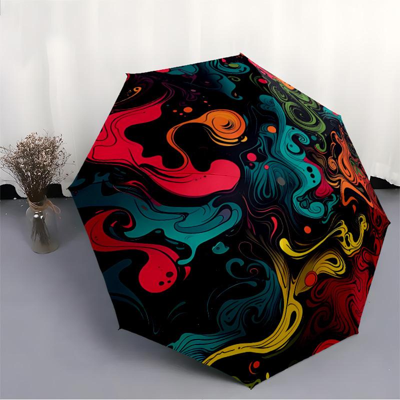 1pc Abstract Swirls Auto Open/Close Umbrella with One-Touch Button, Compact Folding Canopy, Sturdy 8-Rib Windproof Design -088