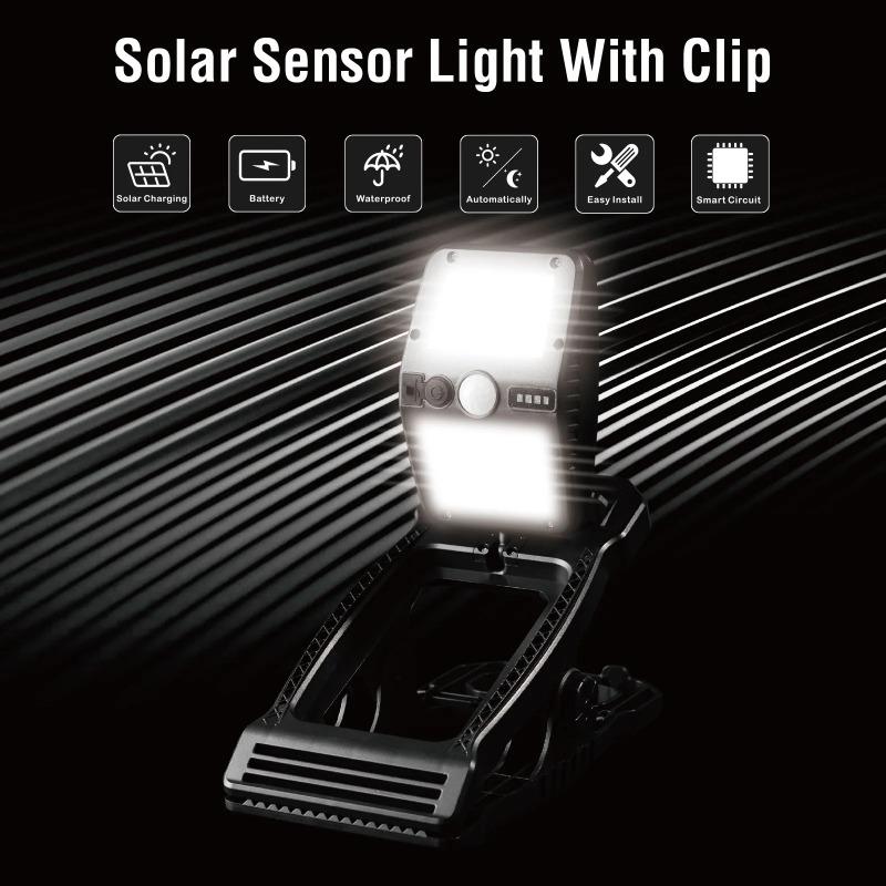 Solar Clamp Lights Outdoor Motion Sensor Waterproof 3 Modes LED Work Light For Camping Fence Garage Garden Lighting