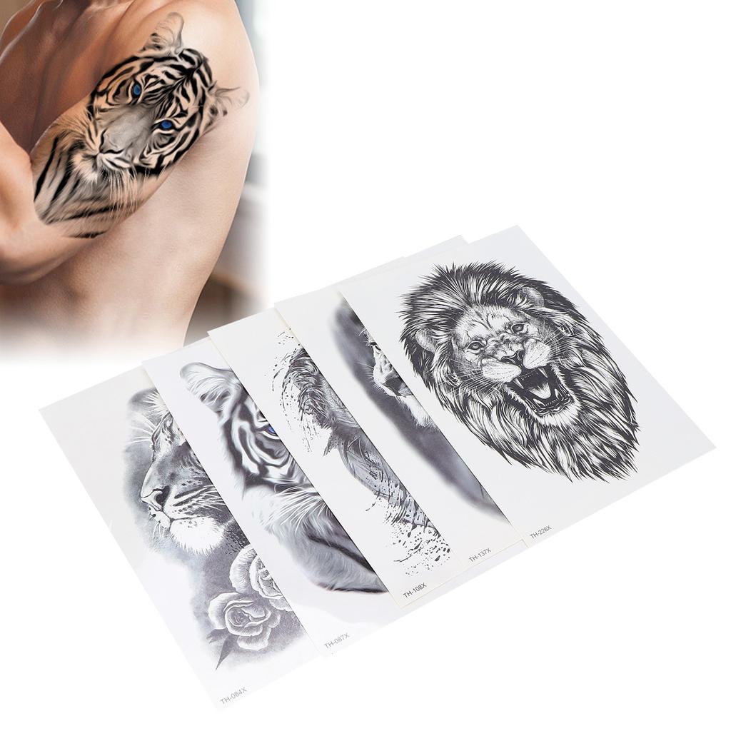 5 листов временных тату-наклеек с животным узором для мужчин, водостойкий аксессуар для татуировок