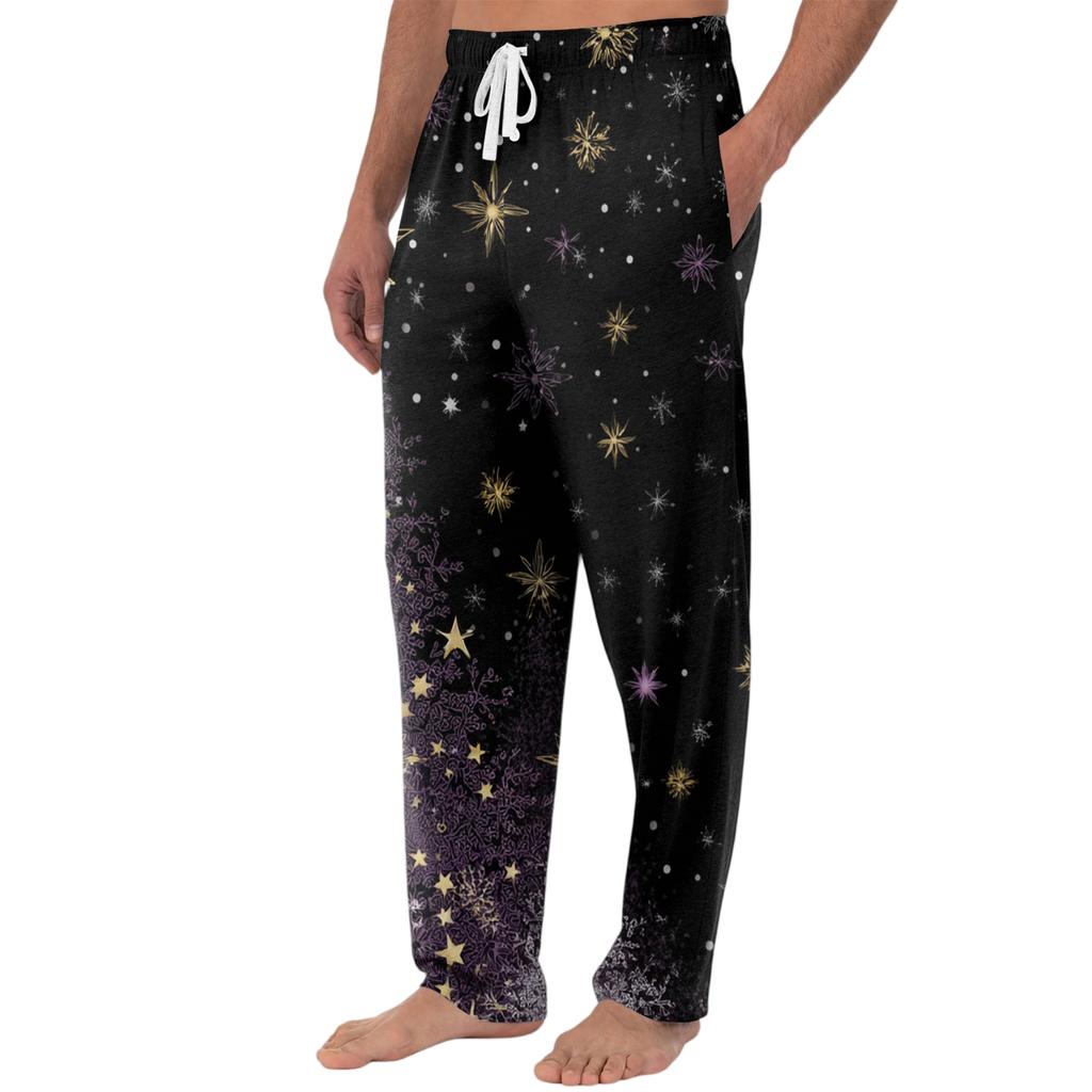 Мужские вязаные модные брюки с принтом, карманами, повседневные, пижамные