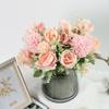 2 Bundles Peony Rose Hydrangea Artificial Bouquet Silk Flower for Home Decoration Bridal Hand Flower