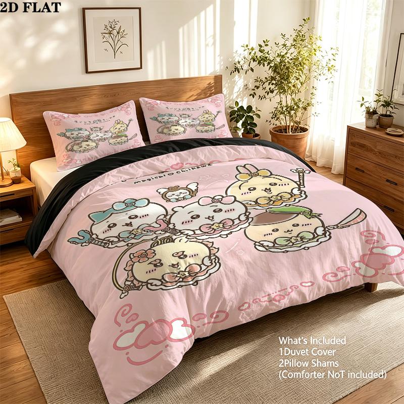 Chiikawa Pattern Bedding Quilt Set Quilt Cover Pillowcase Home Birthday Gift(1 * duvet cover + 2 * pillowcase, without core)