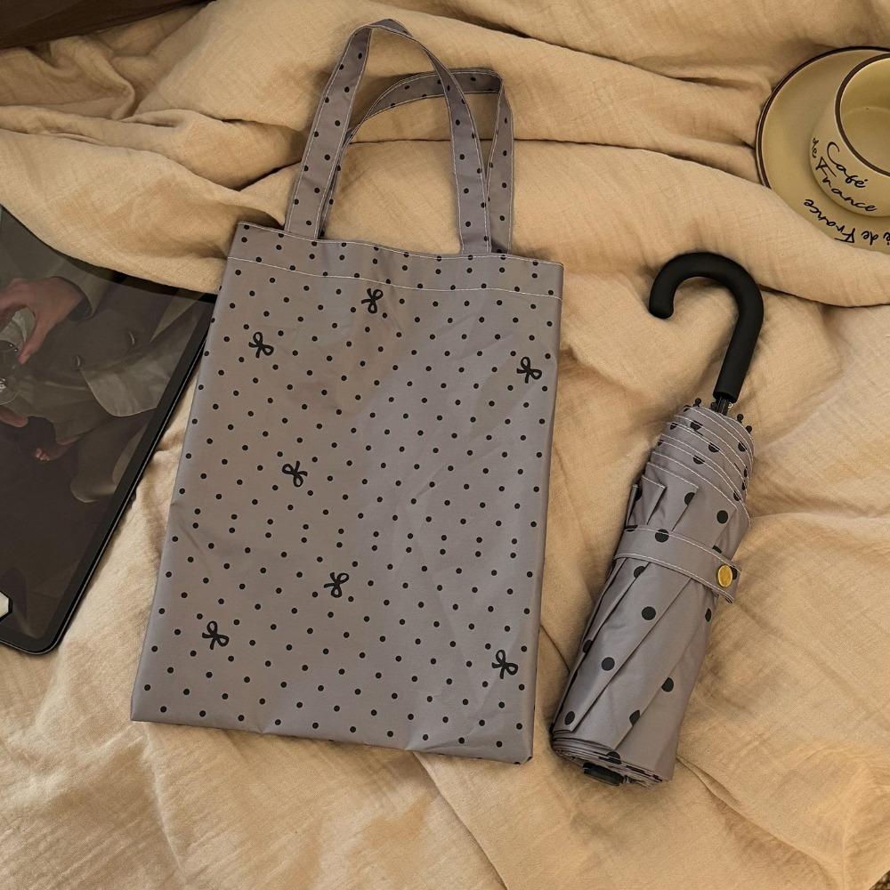 Polka Dot Bow Folding Umbrella Sun Protection Hand Operated Parasol Dual-purpose Sunshade Travel