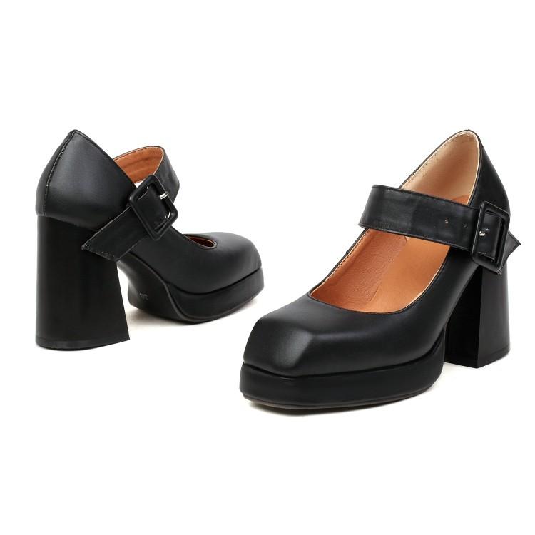 Женские туфли-лодочки из искусственной кожи на толстом высоком каблуке с квадратным носком, лаконичные вечерние туфли Мэри Джейн на весну и осень, черные, белые, красные туфли на платформе