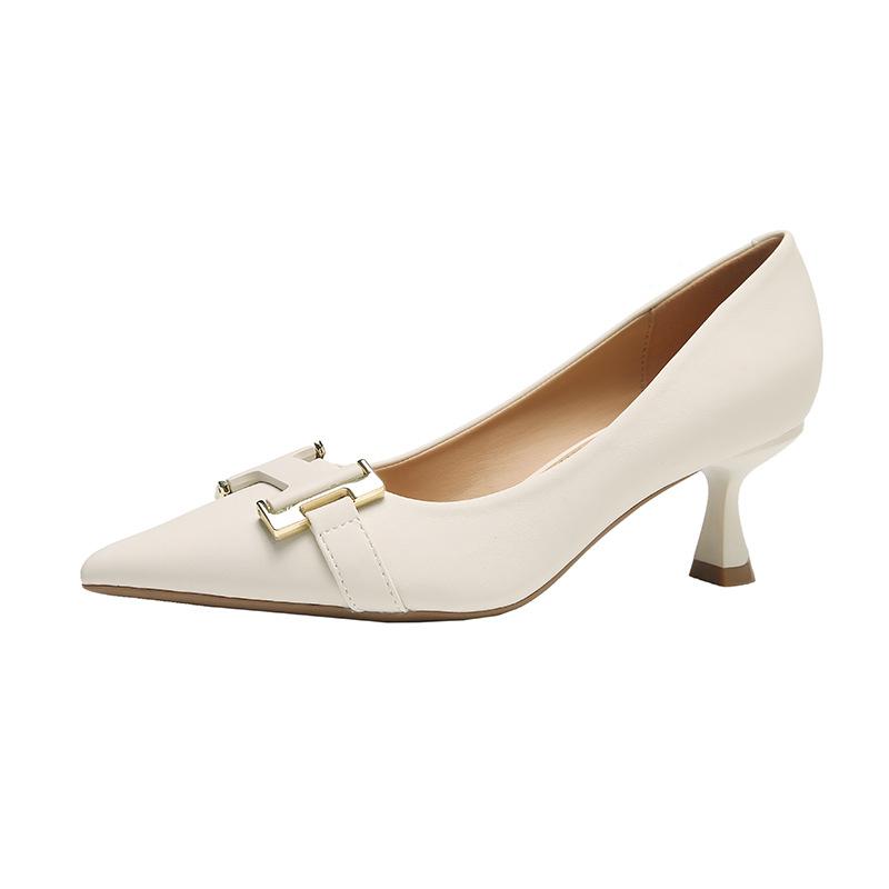 Весенне-осенние женские элегантные туфли на высоком каблуке-шпильке с острым носком и металлической пряжкой, элегантные банкетные туфли, размер 34-39