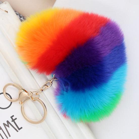 Брелок для ключей в форме сердца с пушистым шаром, автомобильный брелок для ключей, сумка, очаровательный орнамент