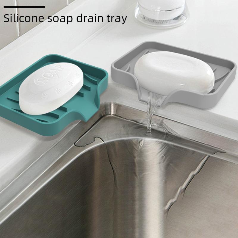 Bathroom Silicone Flexible Soap Dishes Storage Holder Soapbox Plate Tray Drain Bath Tools
