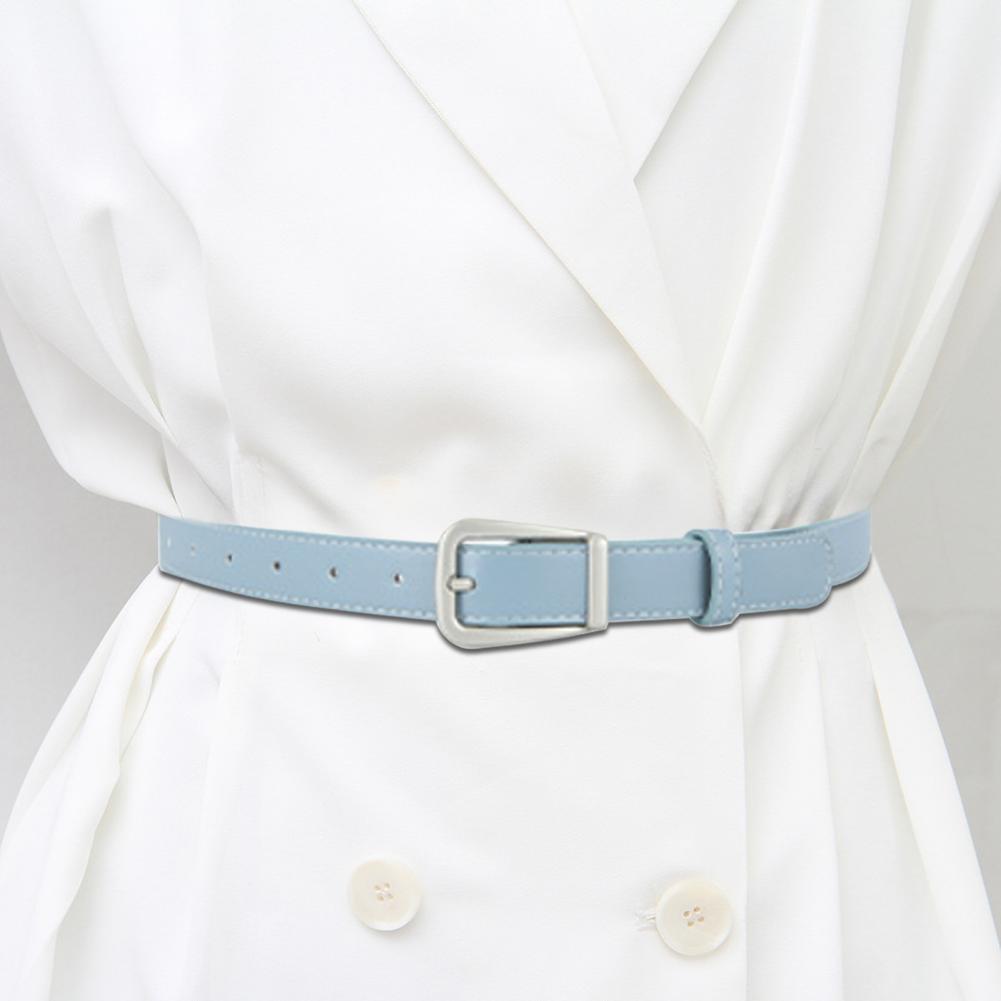 Women Belt Solid Color Pin Buckle Belt Multi Holes Adjustable Length Faux Leather Waistband Jeans Long Pants Belt