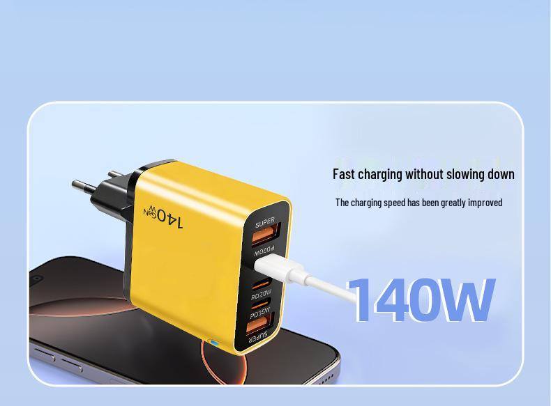 Многопортовое USB-C/A зарядное устройство 140 Вт со штекером US/EU/UK для быстрой зарядки PD