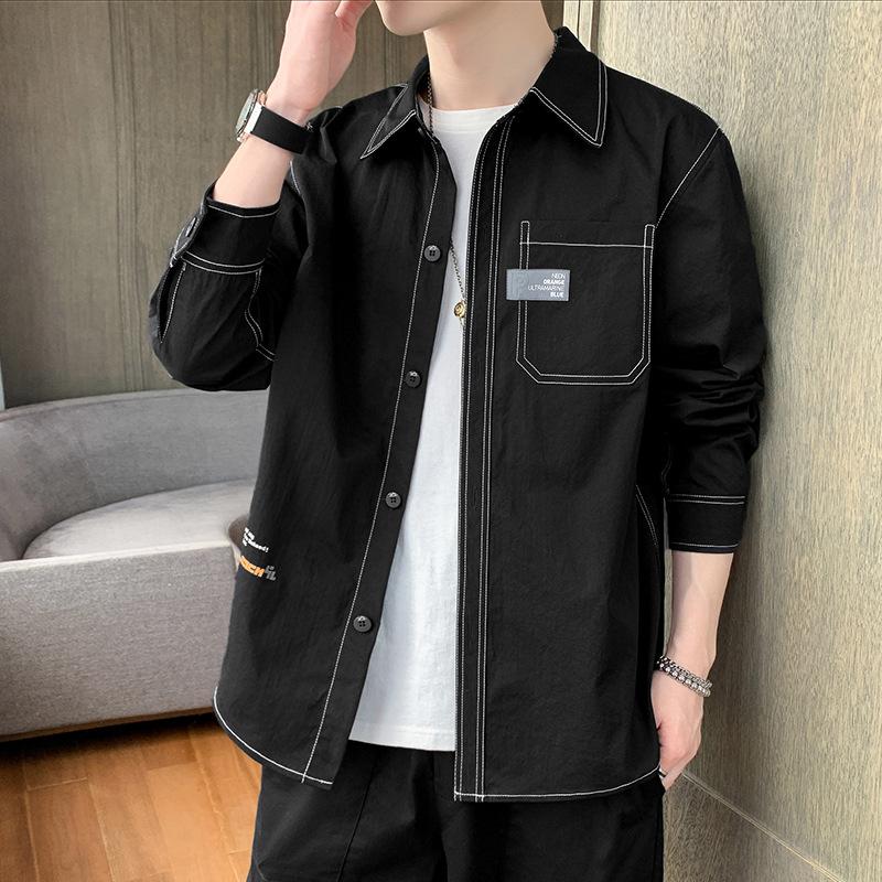Весенне-осенняя новая рабочая рубашка, повседневное черное пальто для мужчин
