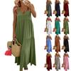 Summer Women Fashion Loose Long V-neck Sleeveless Dress Large Size Swing Solid Color