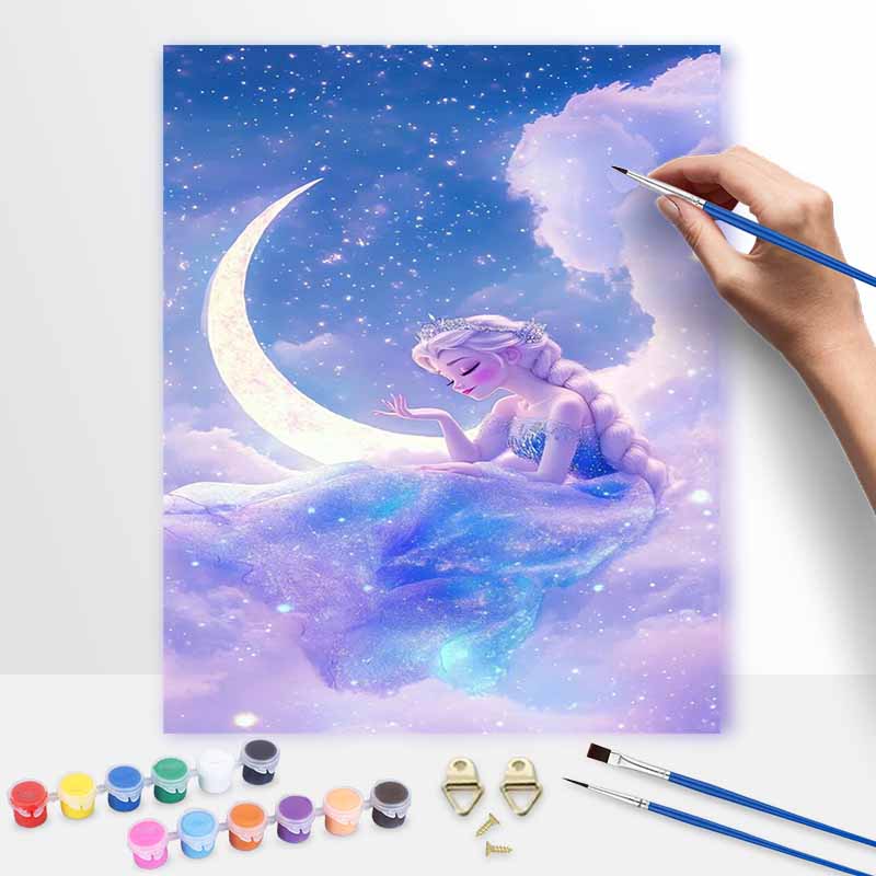 Disney Elsa moon oil painting handmade painting kit diy home room decoration gift