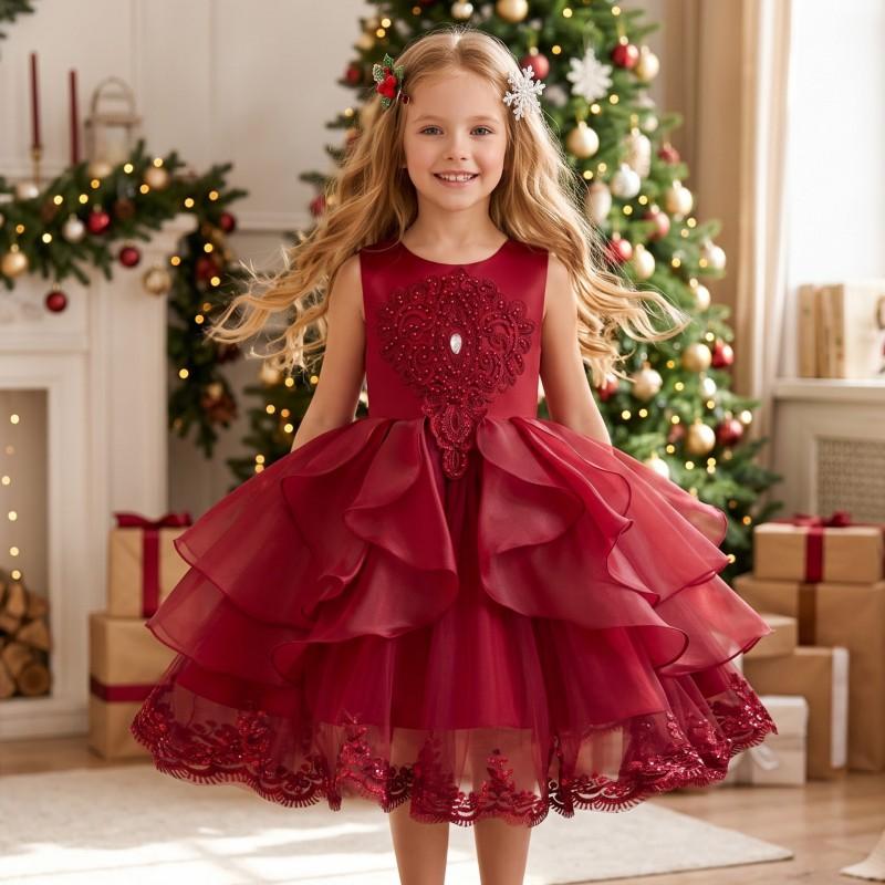 Girls Princess Dress Piano Performance Host Gown Birthday Party Evening Kids Formal Occasion