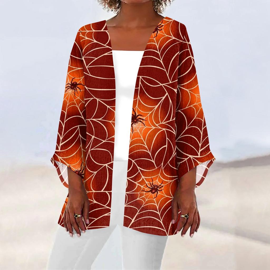 Women's Casual Fashion Print Light Medium Long Coat Cardigan