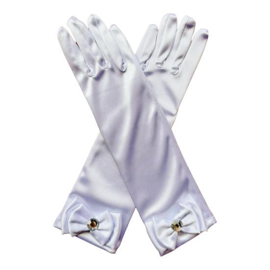 1 Pair Kids Gloves Rhinestones Inlaid Bowknot Decor Bright Color Gloves Performance Stage Princess Gloves