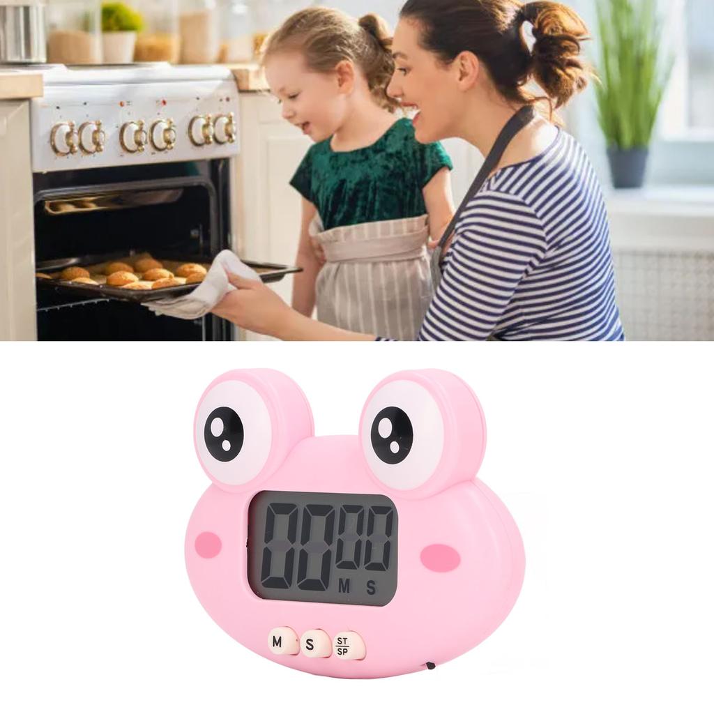 Cartoon Digital Timer ABS Portable Lightweight Simple To Use Cute Cartoon Timer for Kitchen Cooking Pink Frog