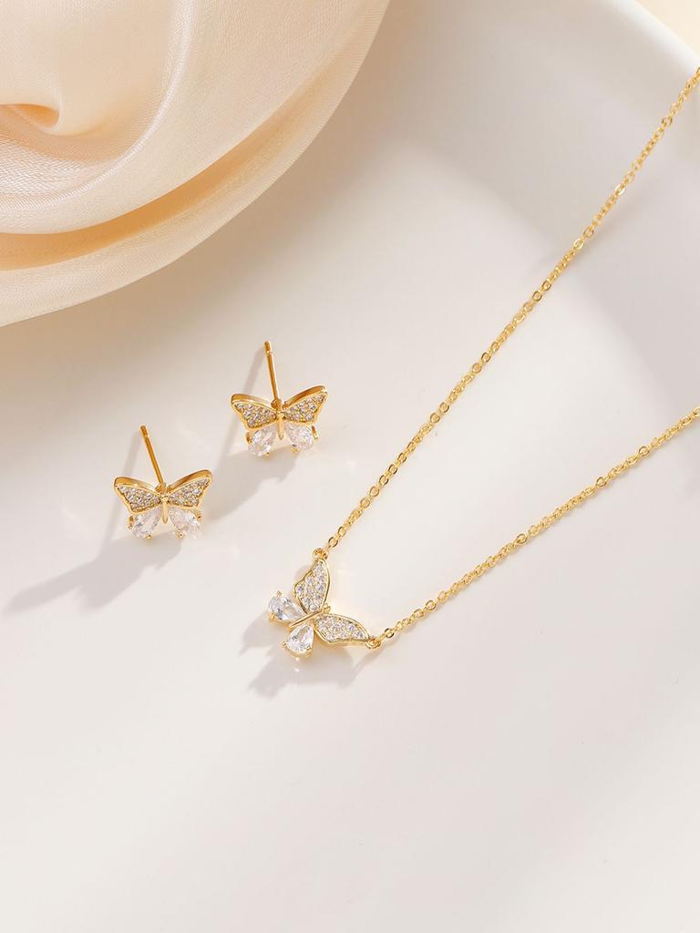 Женские комплекты ювелирных изделий из 2 предметов: подвеска в виде бабочки, серьги-гвоздики, цепочка на ключицу, элегантное ожерелье, серьги, аксессуары для свиданий на годовщину