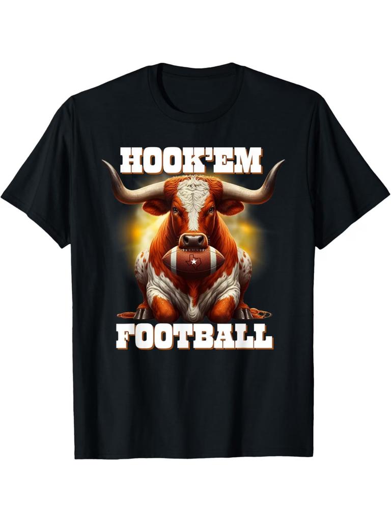 Men's "Hook'em" Texas Football Graphic T-Shirt - Casual, Loose Fit, 100% Cotton