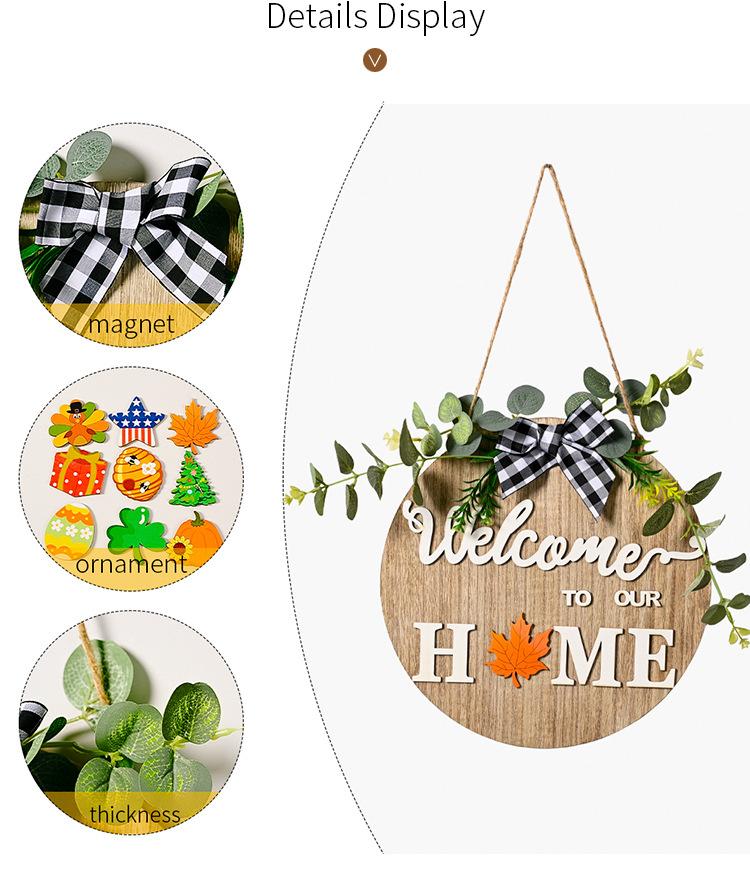 1 Set Of Wooden Diy Replaceable Various Patterns Wooden Welcome Doorplate Christmas Halloween Hanging Home With 9 Accessories