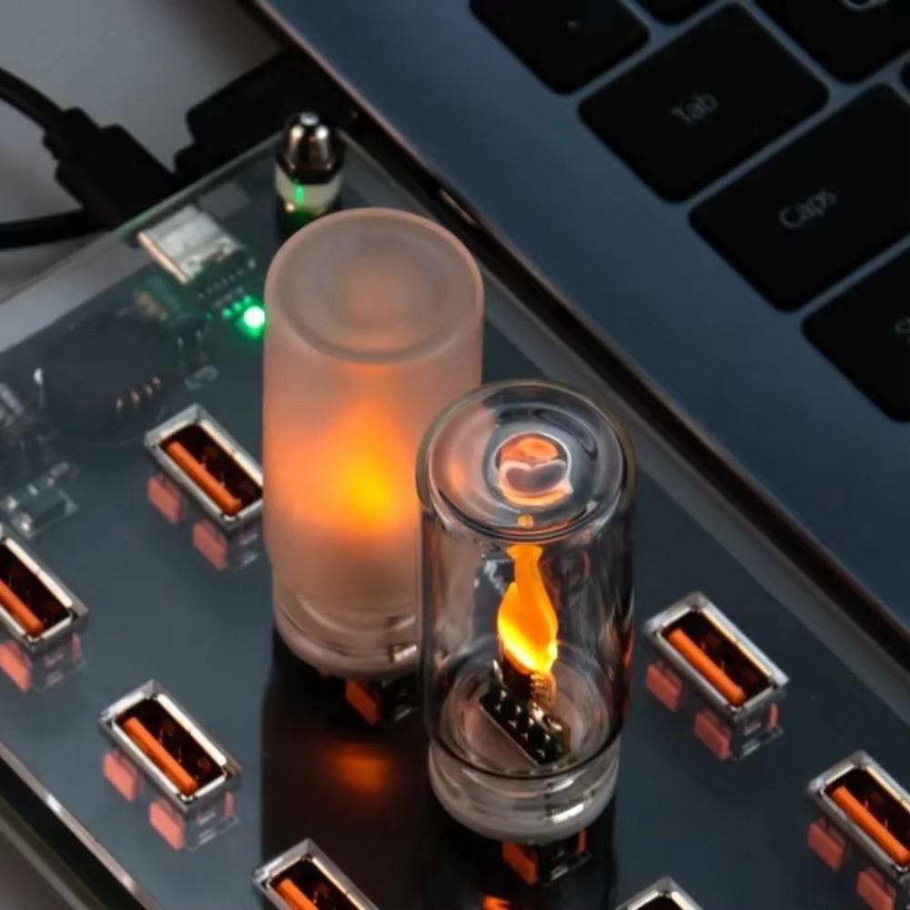 Glass USB Flame Night Light Warm Light Simulated Candle Light LED Flame Lamp Car Interior Decor