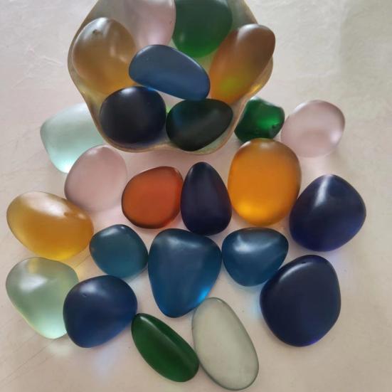 Полированные стеклянные камни 500г Округлые Морские ??Стеклянная галька 2-3 см неправильной формы смешанных цветов, аквариумная галька для ландшафтного дизайна аквариума