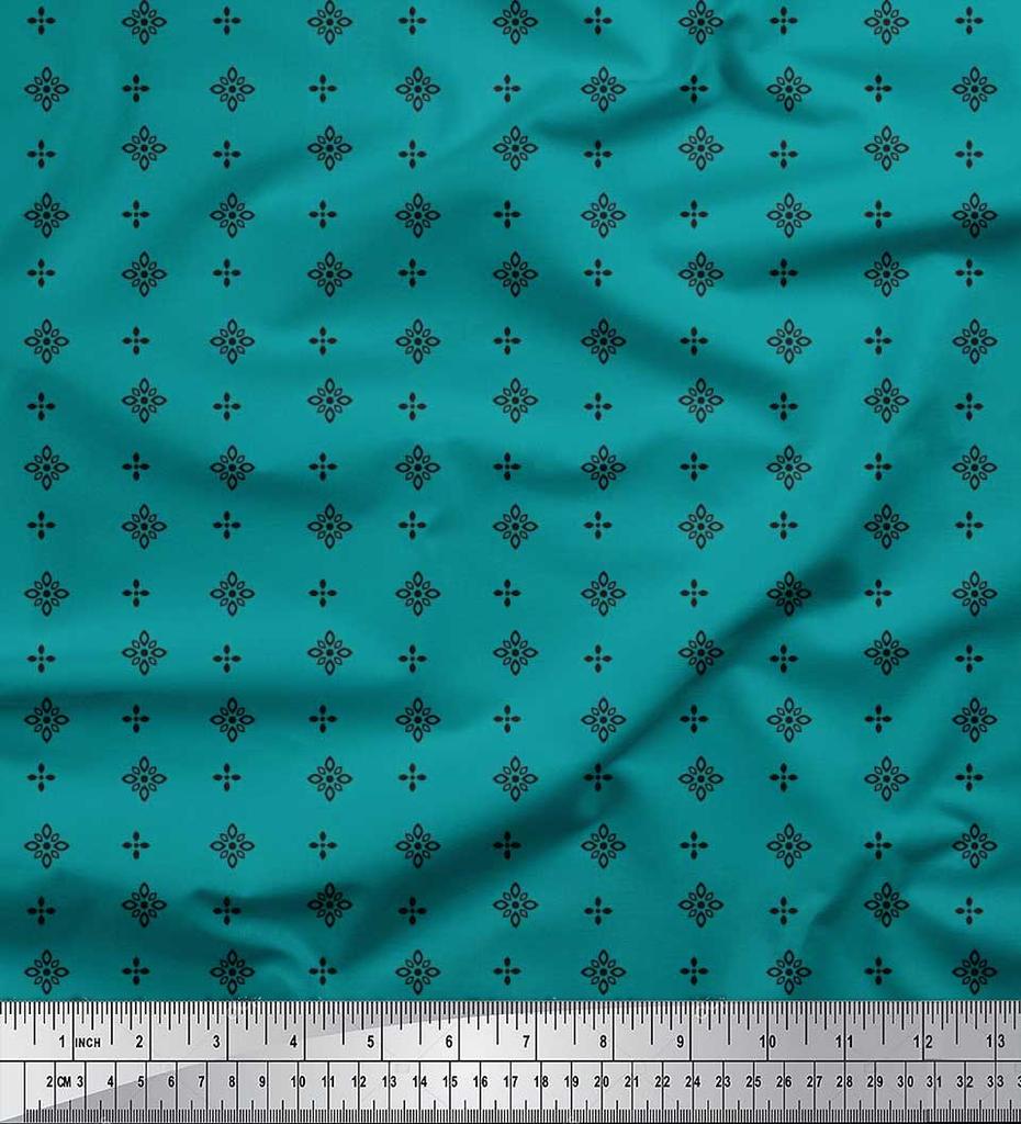 Soimoi Japan Crepe Satin Fabric Black Small Motif Shirting Printed Craft Fabric by the Metre 42 Inch