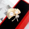 Golden Ginkgo Leaves Imitation Pearl Brooch Pins Korean Style Fashion Charm Brooches for Women Coat Shawl Accessories