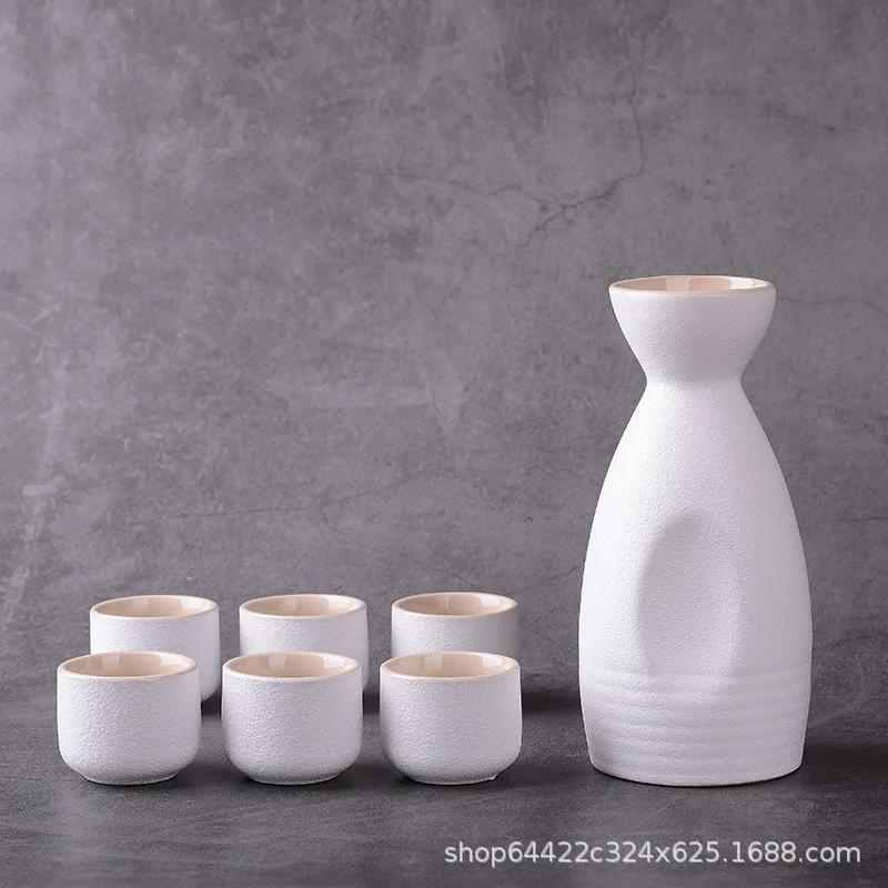 7Pcs Vintage Ceramic Sake Pot Cups Set Japanese Style Hip Flasks Home Kitchen Office Flagon Liquor Cup Drinkware Creative Gifts