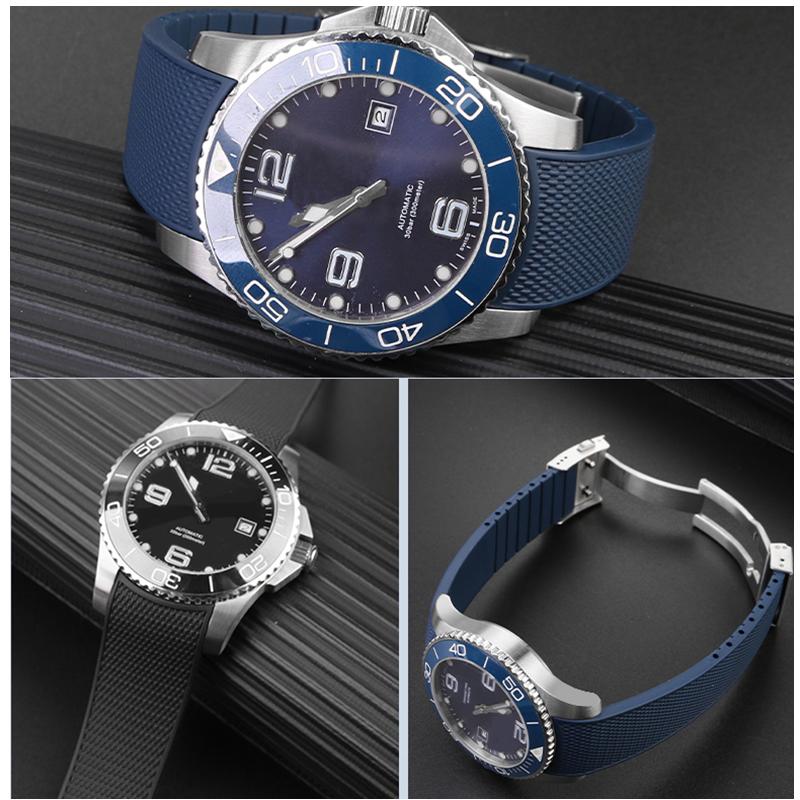 21 мм Каучуковый ремешок для часов с изогнутым концом для Longines Conquest Силиконовый L3.742.4 642 781 782 Стиль Браслет Складная застежка Ремешок для часов