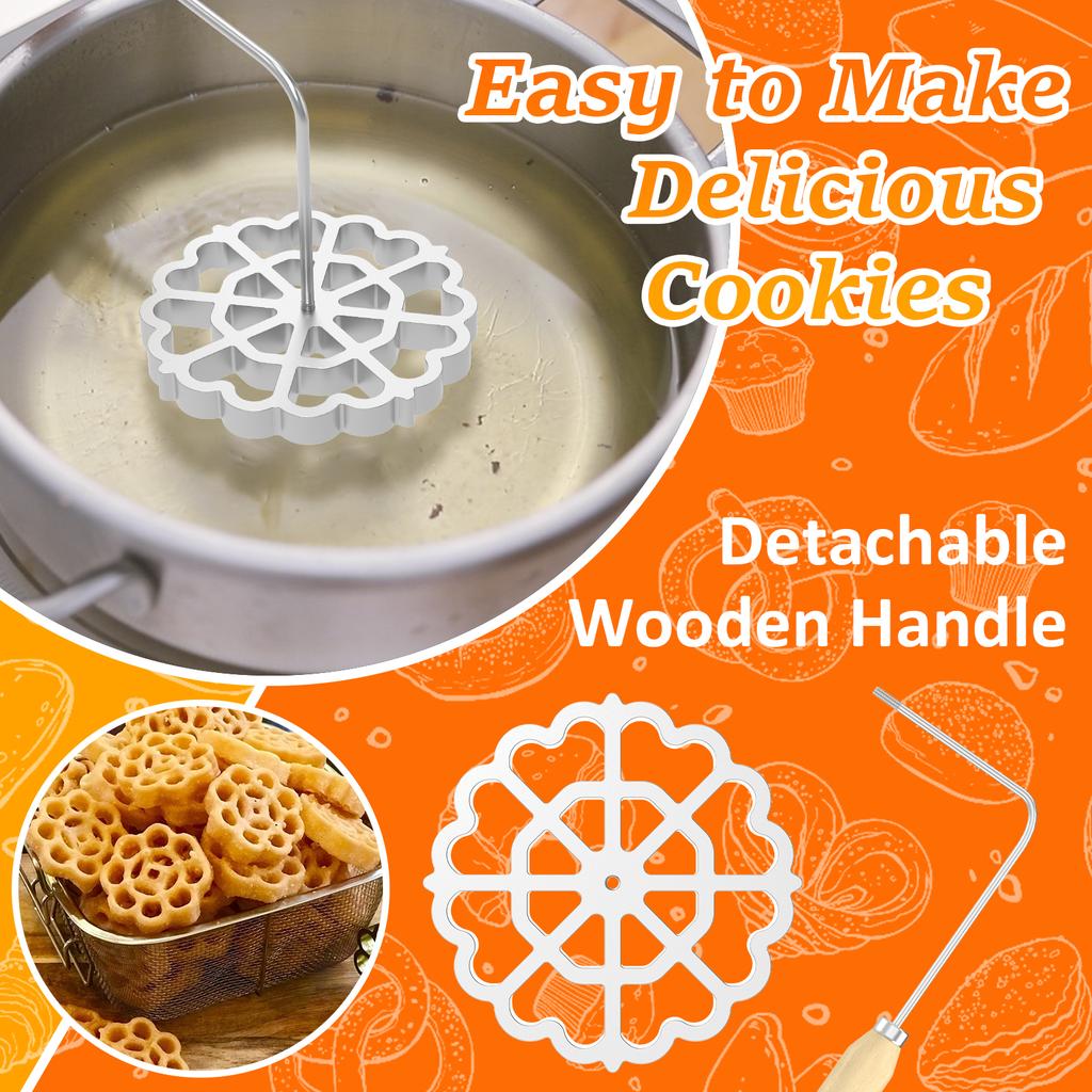 Aluminum Rosette Maker Molds Bunuelos Mold With Handle Pastry Tools Achappam Cookie Maker Baking Cooking Kitchen Accessories