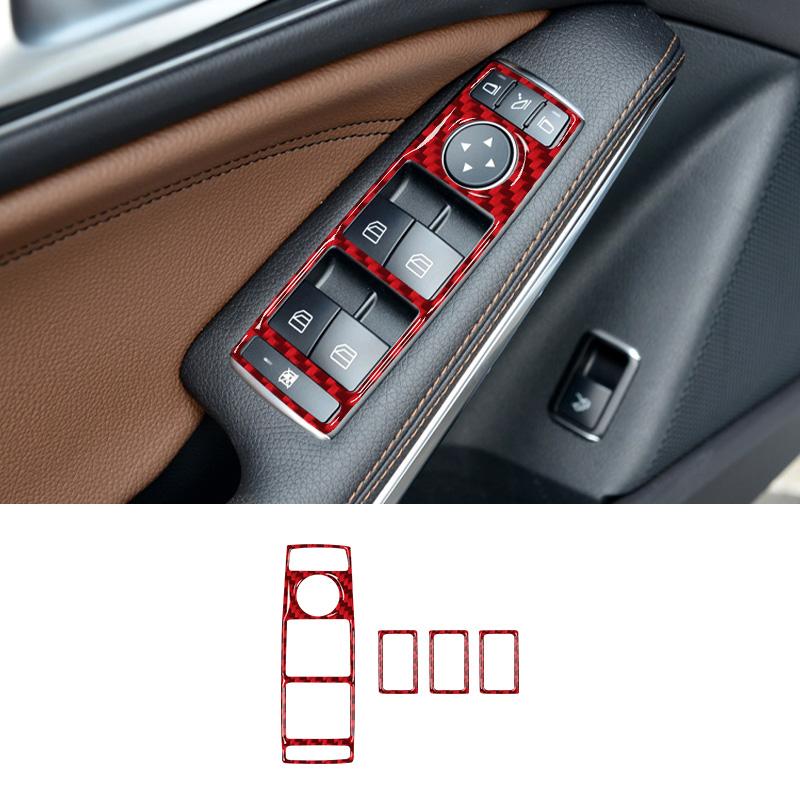 4PCS Real Carbon Fiber Car Window Lift Switch Panel Frame Sticker For Mercedes-Benz CLA 2014-2018 Car Interior Accessories